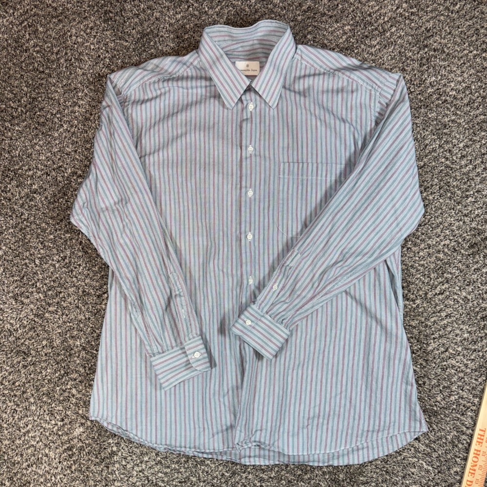 Vintage Ermenegildo Zegna Mens‎ 17.5 44 Striped Dress Shirt Superfine Cotton